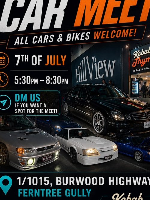 Kebab Thyme Car Meet — JDM/Muscle car meet in Melbourne, VIC on Tuesday 7 July 2026