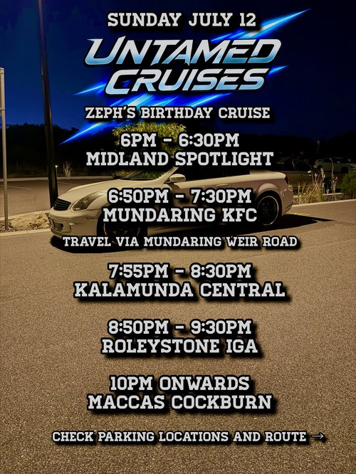 Zeph's Birthday Cruise — Muscle car meet in Perth, WA on Sunday 12 July 2026