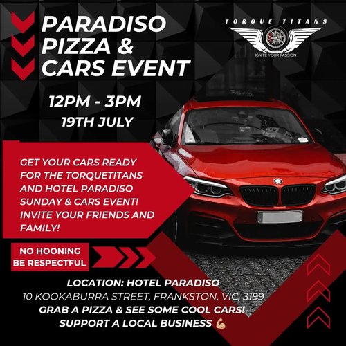 Paradiso Pizza & Cars Event — car meet in Melbourne, VIC on Sunday 19 July 2026