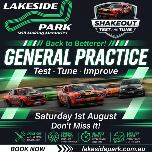 Lakeside Park Shake-Out Test & Tune — Muscle/JDM track day in Brisbane, QLD on Saturday 1 August 2026