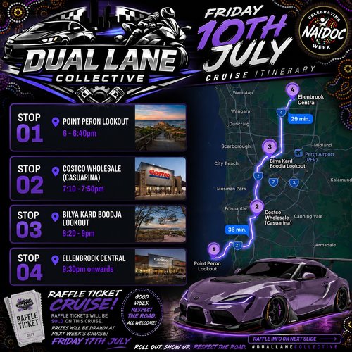 NAIDOC Raffle Ticket Cruise — JDM car meet in Perth, WA on Friday 10 July 2026
