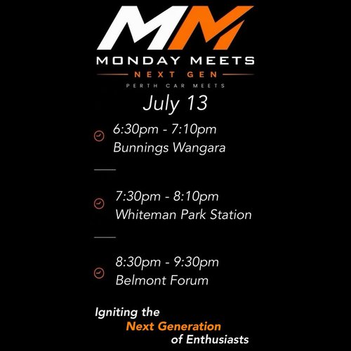 Monday Meets Next Gen — car meet in Perth, WA on Monday 13 July 2026