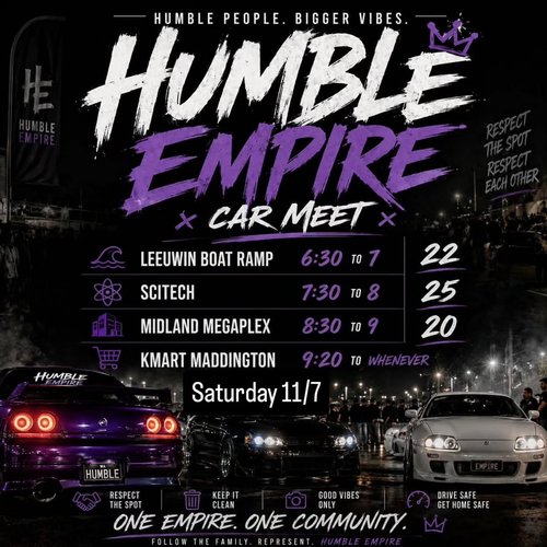 Humble Empire Car Meet — JDM car meet in Perth, WA on Saturday 11 July 2026