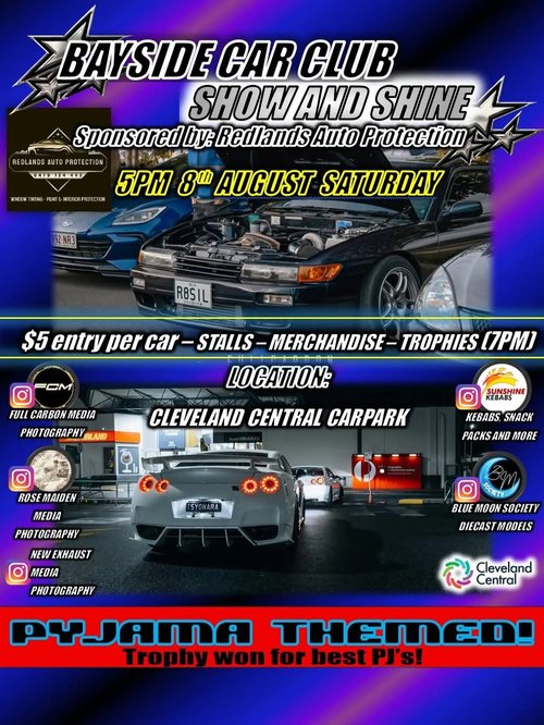 Bayside Car Club Show and Shine — JDM car meet in Brisbane, QLD on Saturday 8 August 2026