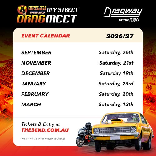 Outlaw Speed Shop Off Street Drag Meet — Muscle track day in Adelaide, SA on Saturday 26 September 2026