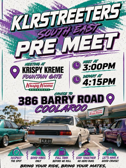 KLRSTREETERS South East Pre Meet — Muscle car meet in Melbourne, VIC on Saturday 11 July 2026