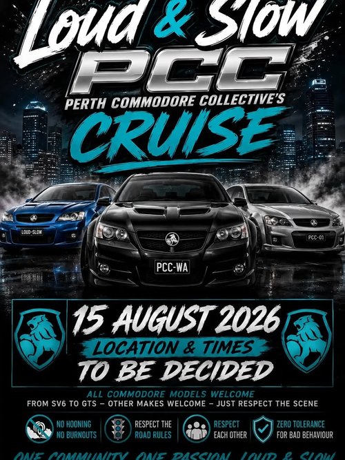 Loud & Slow x PCC Cruise — Muscle car meet in Perth, WA on Saturday 15 August 2026