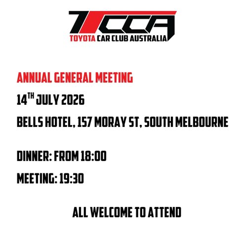 TCCA Club Night! AGM — JDM car meet in Melbourne, VIC on Tuesday 14 July 2026