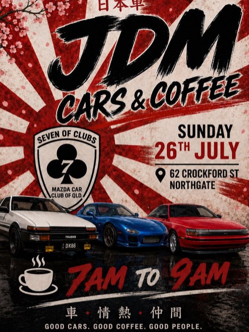 JDM Cars & Coffee — JDM car meet in Brisbane, QLD on Sunday 26 July 2026