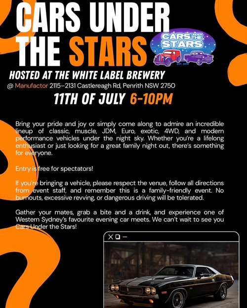 Cars Under the Stars — Classic/Muscle car meet in Sydney, NSW on Saturday 11 July 2026