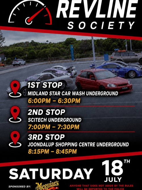 Revline Society Charity Cruise — JDM car meet in Perth, WA on Saturday 18 July 2026