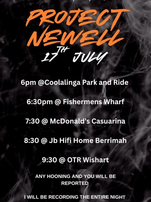 Project Newell — car meet in Darwin, NT on Friday 17 July 2026