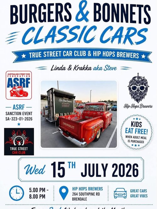 Burgers & Bonnets Classic Cars — Classic/Muscle car meet in Brisbane, QLD on Wednesday 15 July 2026