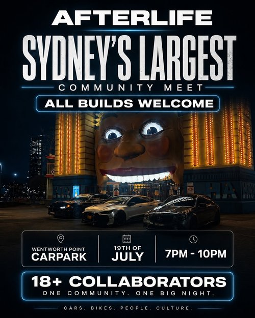Afterlife: Sydney's Largest Community Meet — JDM/Stance car meet in Sydney, NSW on Sunday 19 July 2026
