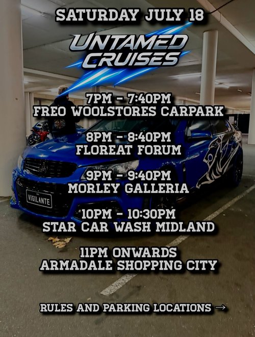 Untamed Cruises — Muscle car meet in Perth, WA on Saturday 18 July 2026