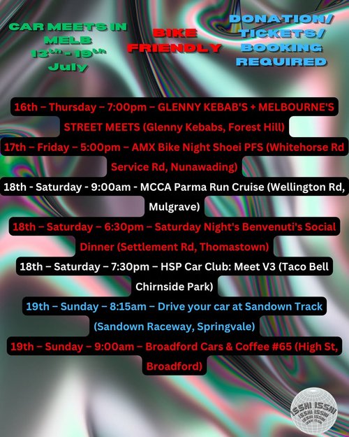 Glenny Kebab's + Melbourne's Street Meets — car meet in Melbourne, VIC on Thursday 16 July 2026