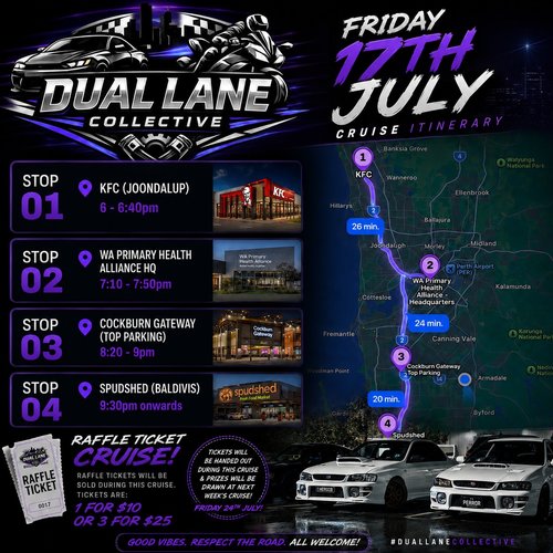 DLC Cruise — JDM car meet in Perth, WA on Friday 17 July 2026