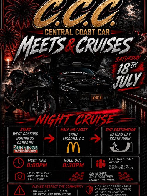 Central Coast Car Meets & Cruises Night Cruise — JDM car meet in Central Coast, NSW on Saturday 18 July 2026