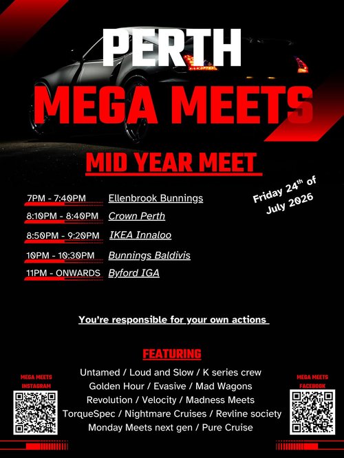 Perth Mega Meets - Mid Year Meet — JDM/Muscle car meet in Perth, WA on Friday 24 July 2026