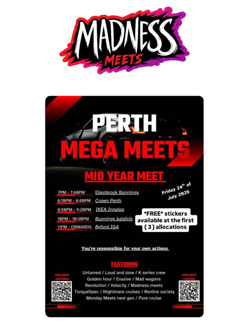 Perth Mega Meets - Mid Year Meet — Muscle/JDM car meet in Perth, WA on Friday 24 July 2026