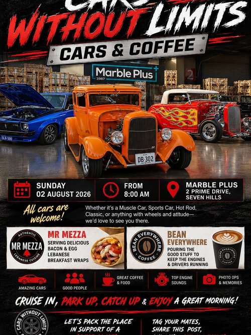 Cars Without Limits Cars & Coffee — Classic/Exotic car meet in Sydney, NSW on Sunday 2 August 2026