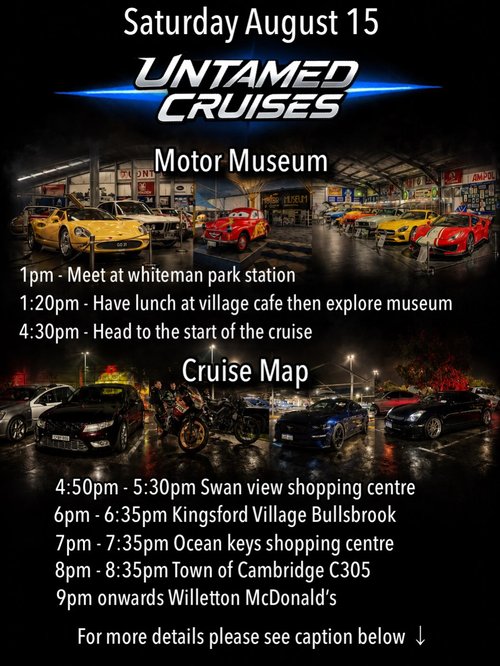 Untamed Cruises Motor Museum & Cruise — Muscle car meet in Perth, WA on Saturday 15 August 2026