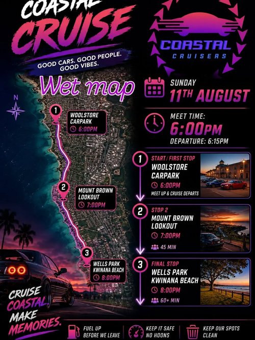 Coastal Cruise — car meet in Perth, WA on Tuesday 11 August 2026