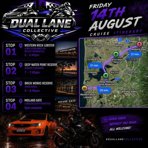 DLC Friday Cruise — JDM car meet in Perth, WA on Friday 14 August 2026