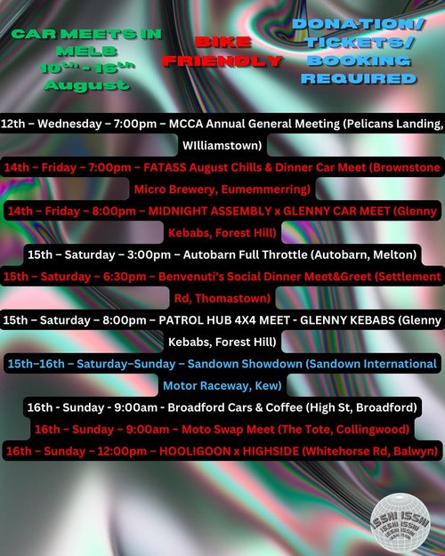 Midnight Assembly x Glenny Car Meet — JDM/Stance car meet in Melbourne, VIC on Friday 14 August 2026