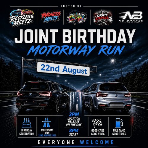 Joint Birthday Motorway Run — JDM/Euro car meet in International on Saturday 22 August 2026