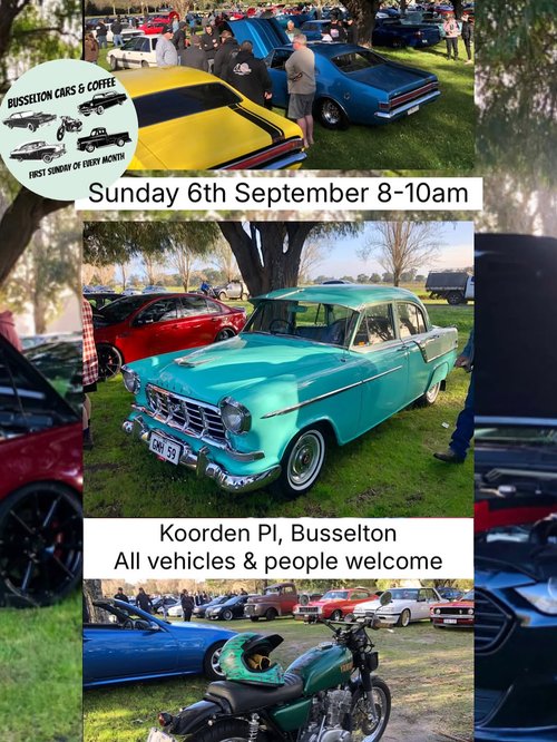 Busselton Cars & Coffee — Classic car meet in Bunbury, WA on Sunday 6 September 2026