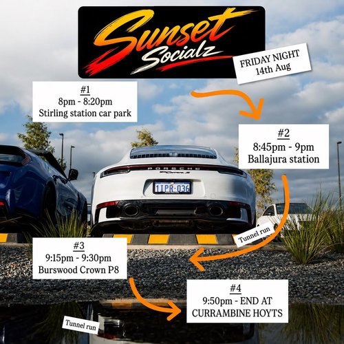 Sunset Socialz — car meet in Perth, WA on Friday 14 August 2026