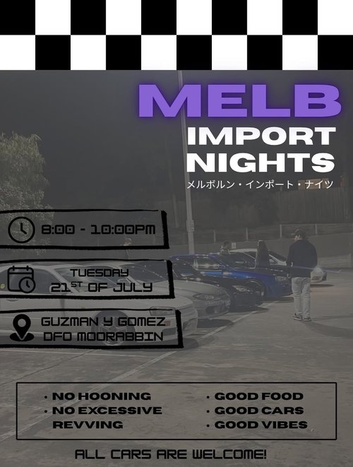 Melb Import Nights — JDM car meet in Melbourne, VIC on Tuesday 21 July 2026