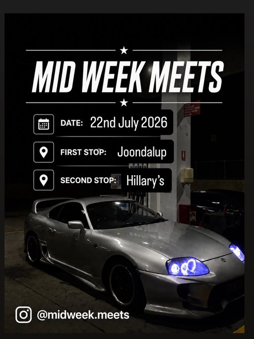 Mid Week Meets — JDM car meet in Perth, WA on Wednesday 22 July 2026