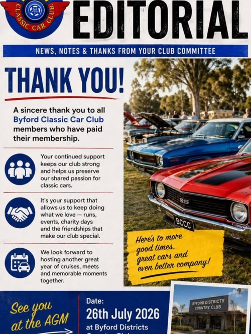 BCCC AGM — Classic/Muscle car meet in Perth, WA on Sunday 26 July 2026