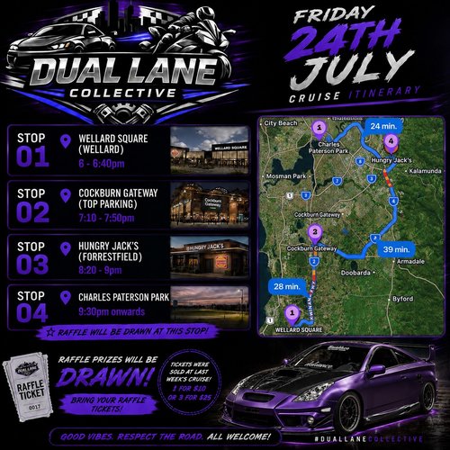 DLC Prize Draw Cruise — JDM car meet in Perth, WA on Friday 24 July 2026