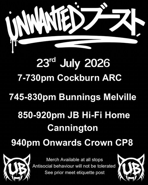 Unwanted Boost Cruise — JDM car meet in Perth, WA on Thursday 23 July 2026