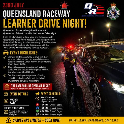 Queensland Raceway Learner Drive Night — track day in Brisbane, QLD on Thursday 23 July 2026