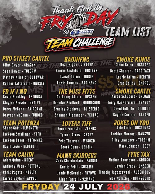 Thank God it's FRYDAY Team Challenge — Muscle track day in Sydney, NSW on Friday 24 July 2026