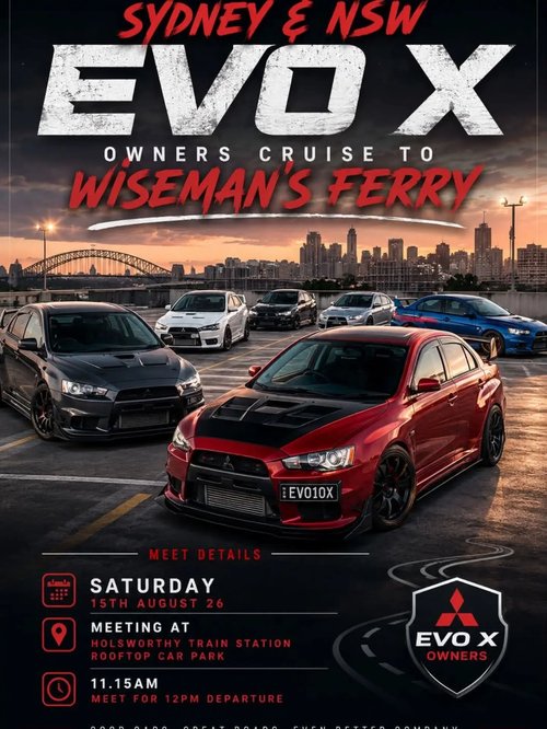 Sydney & NSW Evo X Owners Cruise to Wiseman's Ferry — JDM car meet in Sydney, NSW on Saturday 15 August 2026