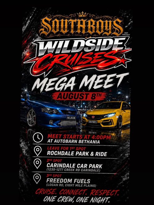 Southboys Wildside Cruises Mega Meet — Euro/JDM car meet in Brisbane, QLD on Saturday 8 August 2026