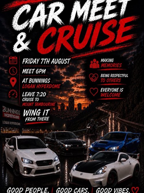 Car Meet & Cruise — JDM/Stance car meet in Brisbane, QLD on Friday 7 August 2026