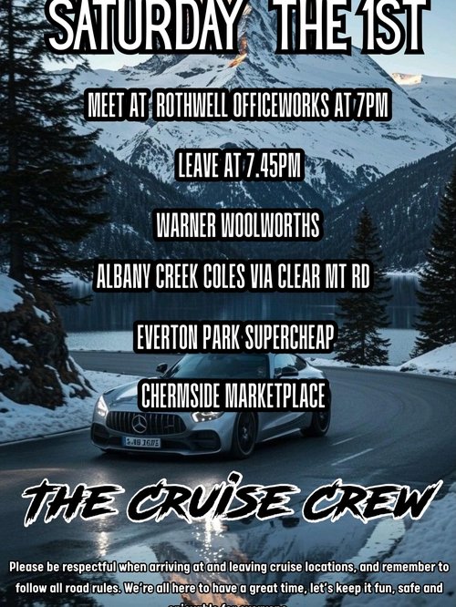 The Cruise Crew Saturday Night Cruise — JDM/Euro car meet in Brisbane, QLD on Saturday 1 August 2026