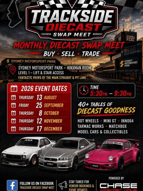 Trackside Diecast Swap Meet — Classic/Euro car meet in Sydney, NSW on Thursday 13 August 2026