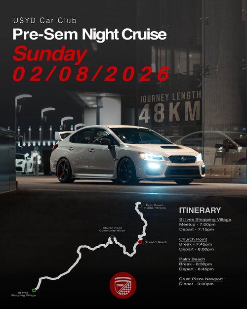 Pre-Sem Night Cruise — JDM car meet in Sydney, NSW on Sunday 2 August 2026
