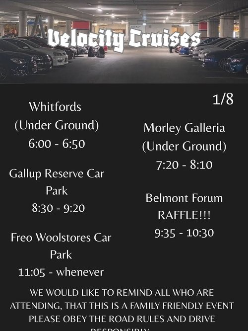 Velocity Cruises — car meet in Perth, WA on Saturday 1 August 2026