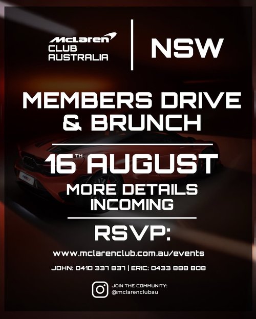 NSW Members Drive & Brunch — Exotic car meet in Sydney, NSW on Sunday 16 August 2026