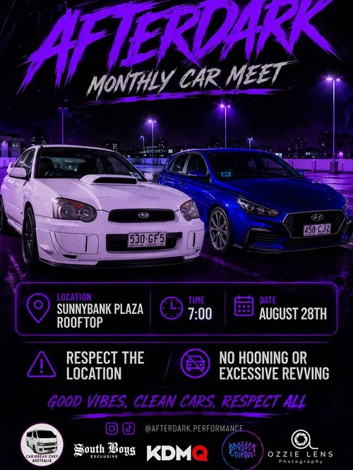 Afterdark Monthly Car Meet — JDM car meet in Brisbane, QLD on Friday 28 August 2026