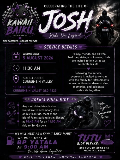 Celebrating the Life of Josh - Josh's Final Ride — JDM car meet in Gold Coast, QLD on Wednesday 5 August 2026