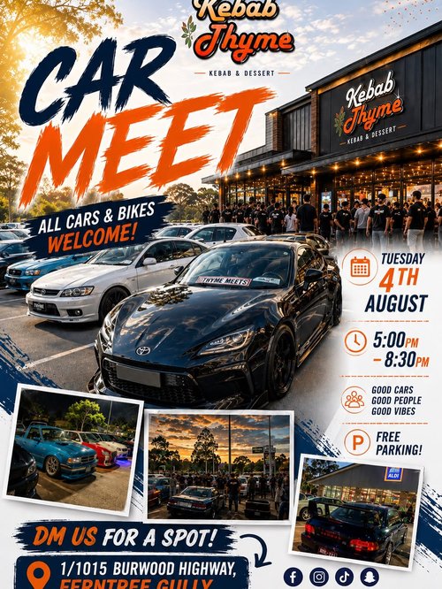 Kebab Thyme Car Meet — JDM car meet in Melbourne, VIC on Tuesday 4 August 2026